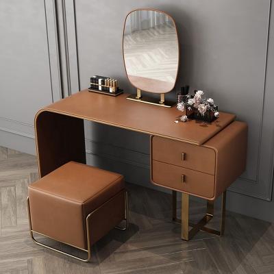 China Premium Household Modern Style Dresser Set With LED Lights Delicate Brown Bedroom Dressing Table Storage Dressing Table for sale