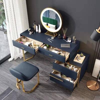 China Modern Design Luxury Effect LED Mirror Dressing Table With Drawers And Velvet Seat Metal Dressing Table Integrated Elegant Mirrored Dresser for sale