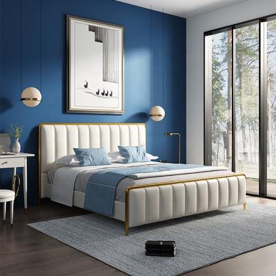 China White Leather Solid Wood Bed Wedding Modern Light Luxury Metal Bedroom Furniture Modern Fabric Bed Set King Size Double for sale