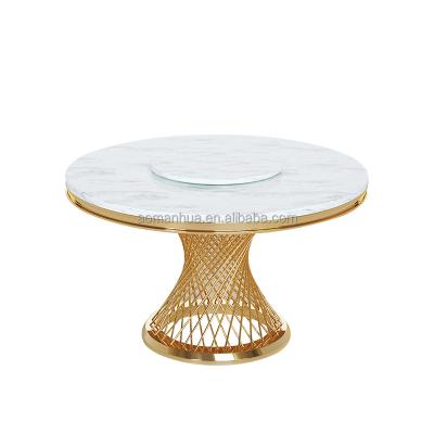 China Modern European Style Royal Dining Table Set Marble Solid Surface With Revolving Top Restaurant Tables Custom Size Dish Table For Home for sale