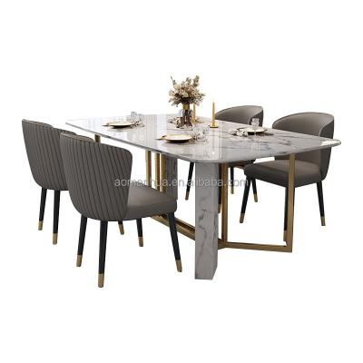 China Rectangle Dining Table Contemporary Elegant Home New Model Stainless Steel Dining Room Furniture Legs Household High Quality Set for sale