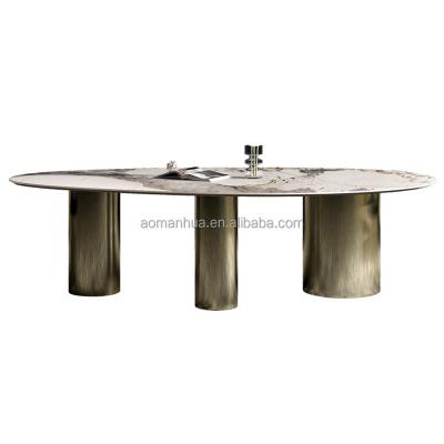 China Best Selling Modern Nordic Dining Table Oval Marble Top Dining Room Furniture For Hotel Restaurant Gold Legs Dining Room Set for sale