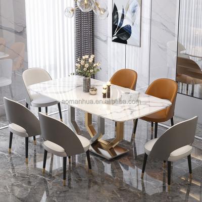 China Space Saving Modern Geometric Metal Base Creative Dining Table Furniture Minimalist Marble Dining Kitchen Table for sale