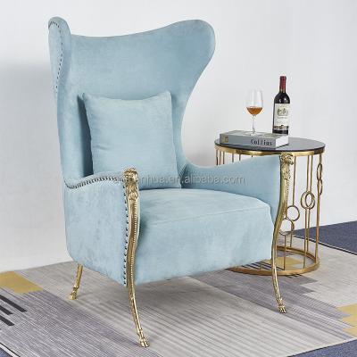 China Retro Gold Villa Chair High Leisure Upholstery Living Room Furniture Modern Light Luxury Back Legs Armchair for sale