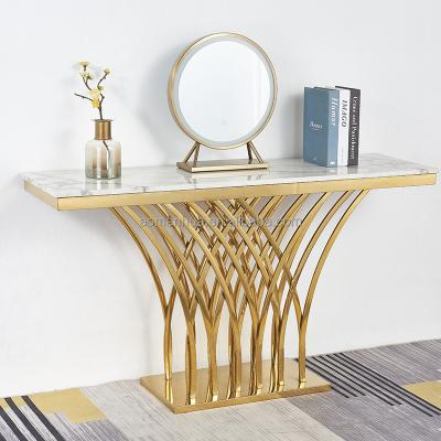 China Modern Baroque Style Solid Stainless Steel Console Table Side Table For Entrance Rectangle Hall Table for sale