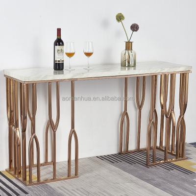 China Modern Oriental Foyer Brown Metal Legs Console Table Marble Top Living Room Furniture Hot Selling Rectangle Altar for sale