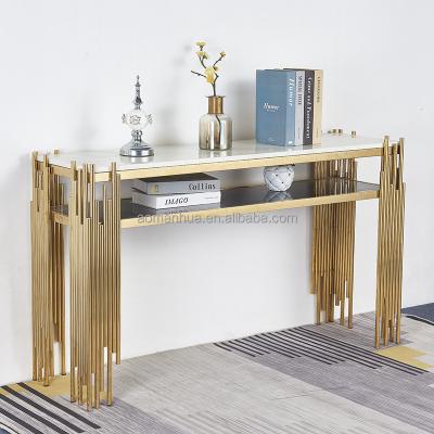 China Mid Century Modern Gold Steel Legs Console Unique Home Furniture Marble Porch Shelf Table Top Low Altar for sale