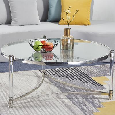 China Modern Nordic Style Tempered Glass Top Coffee Table Living Room Stainless Steel View Tea Table Chandelier Around Living Room Furniture for sale