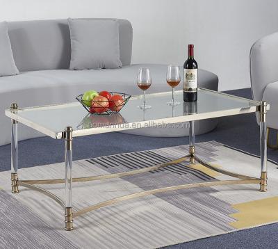 China Modern Luxury High Quality Glass Legs Metal Glass Legs Tea Lobby Rectangle Coffee Table Home Furniture for sale