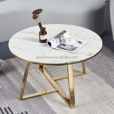 China Modern Italy Metal Legs Coffee Tables Polished Marble Top Living Room Furniture Wholesale Round Tea Table for sale