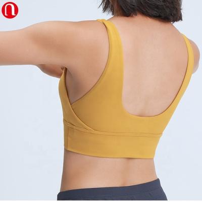 China Luluyun 80% 20% Spandex Gym Fitness Sportswear Workout Wear Breathable Nylon High Print Removable Compression Padded Sports Bra for sale