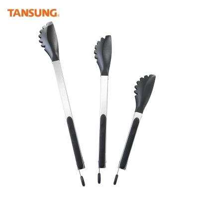 China Sustainable Tansung Kitchen Tools Food Safe Stainless Steel Heat Resistant Food Tongs Cocina Nylon Salad Toogs for sale