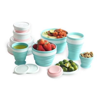 China Food Grade Silicone Travel Camping Big Baby Food Salad Water Collapsible Silicone Bowl Cup With Lid for sale