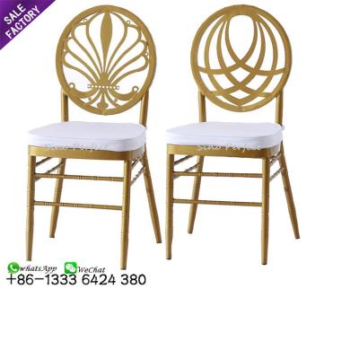 China Low Price Hotel Banquet Contemporary Luxury Elegant Restaurant China Stainless Steel Stacking Napoleon Wedding Dining Chair White for sale