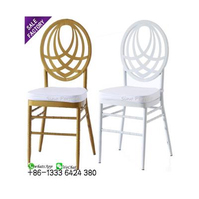 China Modern special design new design special pattern steel metal shopping white gold phoenix chiavari chairs for party for sale