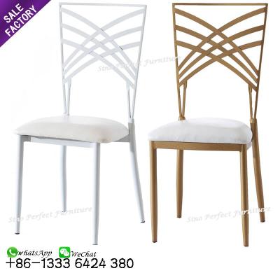 China Supplier Contemporary Popular Stackable Gold China Steel Crossback Wedding Dining Chairs For Hire for sale