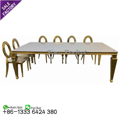 China White Gold Modern Stainless Steel Wedding Table Rectangular Dining Tables Set With Chairs for sale