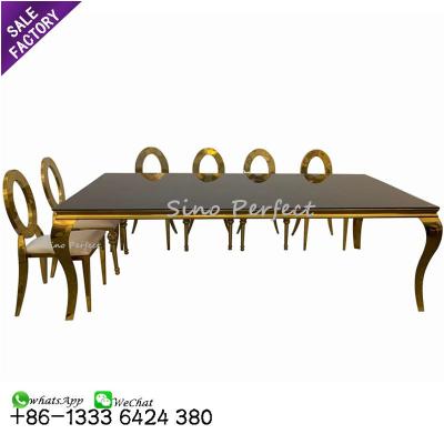 China Event Stainless Steel Gold Tables And Contemporary Outdoor Wedding Rectangular Chairs Sets For Special Events for sale