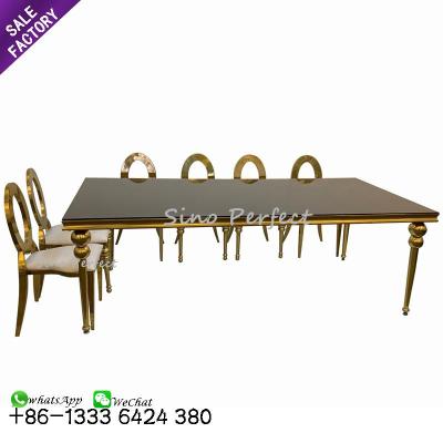 China Good Quality Modern Banquet Stainless Steel Gold Wedding Chairs And Rectangular Tables For Events Banquet for sale