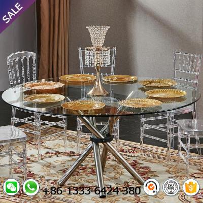 China Modern wholesale stainless steel table with glass top for sale