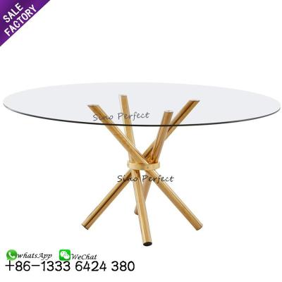 China Modern Popular Design Transparent Glass Dining Table Round Top Event Glass Wedding Dining Glass Table For Wedding for sale