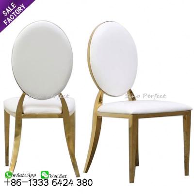 China Restaurant Wedding Dismountable Event Furniture Stackable Gold Stainless Steel Back Cover High Dining Chairs for sale