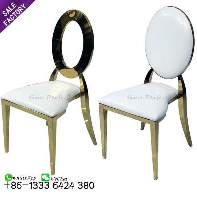 China Modern Luxury Gold Stainless Steel Modern Round Back Dining Banquet Chair For Wedding for sale