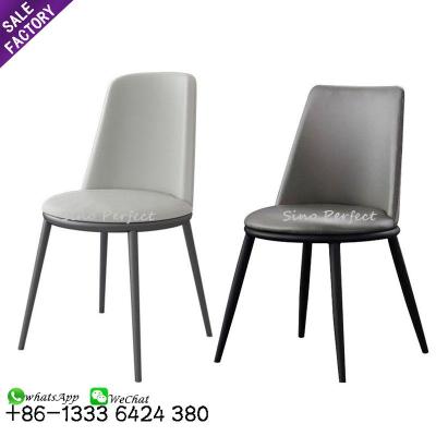 China Other Popular High Quality Modern Design High Back Gray White Leather Upholstered Dining Chair Room Seating Chairs for sale