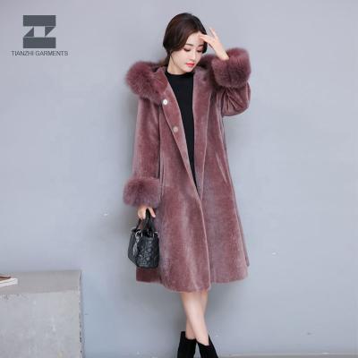 China Good Quality Dark Pink Casual Winter Fur Ladies Supplier Gold Warm Fur Coat Anti-Shrink Collar for sale