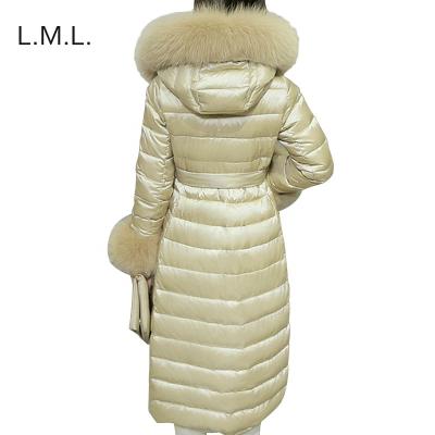 China Breathable winter women's jacket long down jacket ladies thin hooded parka coat padded jacket new long jacket for sale