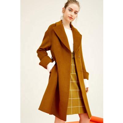 China 2019 new winter anti-shrink women's lapel belt decorated with long woolen coat for sale