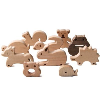 China Amazon Eco-Friendly Hot Sale Animal Shapes Wooden Baby Teething Ring Montessori Wood Teether Toys DIY Necklace Bracelet Pendant for sale