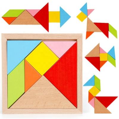 China Wholesale high quality custom logo home decoration fidgety person DIY educational toy learning game wooden tangram puzzle for kids for sale