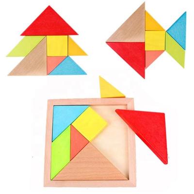 China Home decoration high quality custom logo fidgety person DIY educational toy learning game wooden tangram puzzle for kids for sale