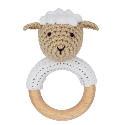 China Toy Wholesale Cute Crochet Elk Soft Rattle Wooden Crochet Baby Pacifier Clip Bracelet Set for sale