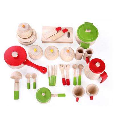 China Wholesale Simulation Factory Wooden Salad Bowl Tableware Eco-friendly Kids Mini Cooking Toys Set Wooden Kitchen Cooking Toys for sale