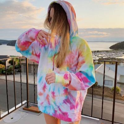 China Wholesale Autumn European And American Fashion Anti-wrinkle 2021 new large size women's loose hooded tie-dye print casual outdoor ladies for sale