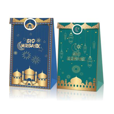 China Eco-friendly Recyclable Eid Mubarak Festival Gift Box Ramadan Gift Bags With Stickers Trendy Candy Chocolate Paper Pouch PG371 for sale