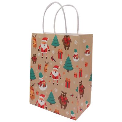 China Recyclable Christmas Kraft Paper Packaging Bag With Handles Amazon Customized Christmas Paper Bag Bolsas De Regalo De Navidad E109 for sale