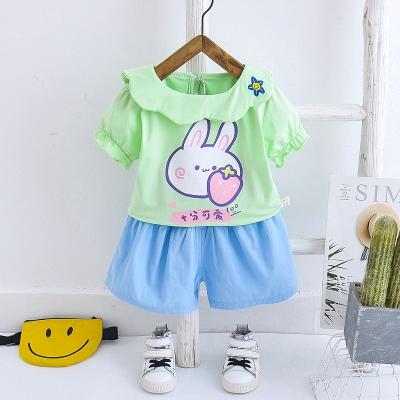 China Baby Girl Summer Clothes Sets Kids Wear Short Sleeve T-shirts + Short Pants Suits Wholesale 100%Cotton for sale