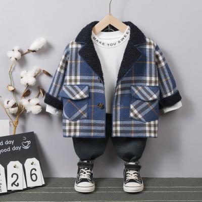 China New autumn new style 0-5 year old boys fashion Korean one-piece warm wool plaid jacket baby clothing for sale