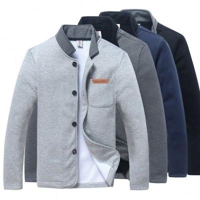 China Autumn Fashion Casual Men's Autumn Fashion Casual Men's Single Sleeve Solid Color Spring Buckle Single Sleeve Sweater Collar Jacket Long for sale