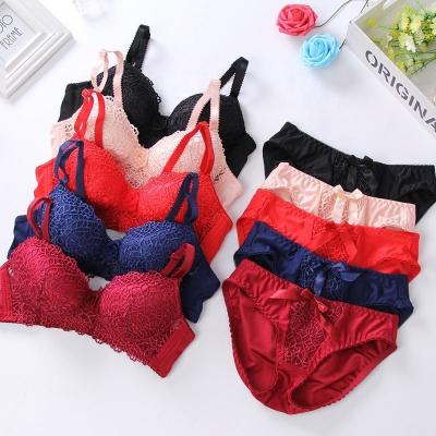 China QUICK DRY Bralette Panties Girl B Cup Women Red Sexy Bra Panties Lace Up 32 Size Underwear Brief Setssize Bra Set for sale