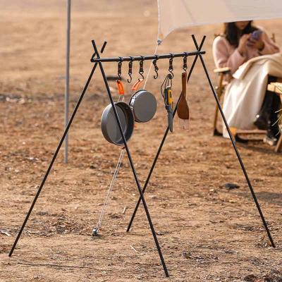 China Custom Logo Outdoor Aluminum Alloy Picnic Tripod Stand Hook Camp Easy Carry Hanging Tripod Storage for sale