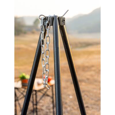 China Outdoor Portable Adjustable Chain Pot Grill Rack Picnic Aluminum Alloy Campfire Hanging Rack Camping Cooking Tripod Triangle for sale