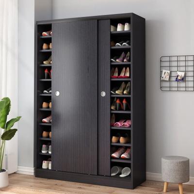 China Simple Modern Multi-Layer Large Capacity Household Doorway Wooden Sliding Door Entrance Shelf Storage Shoe Cabinet for sale