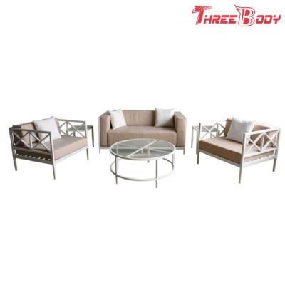 Κίνα 4 Seater έξω από τον πίνακα και έδρες, άσπρος καναπές αργιλίου πλαισίων που τίθεται για το ξενοδοχείο Patio προς πώληση