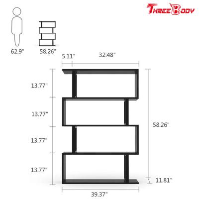 China Zwarte Moderne Kantoormeubilairhoek 4 Plankenboekenrek voor Woonkamer/Slaapkamer Te koop