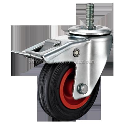 China Rigid European Industrial Total Lock Brake Threaded Stem Caster With Rubber Caster Wheel for sale