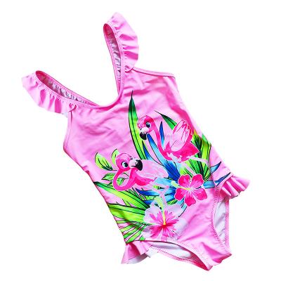 China Sustainable New Girl Ruffled Flamingo Print Children's One-Piece Swimsuit for sale